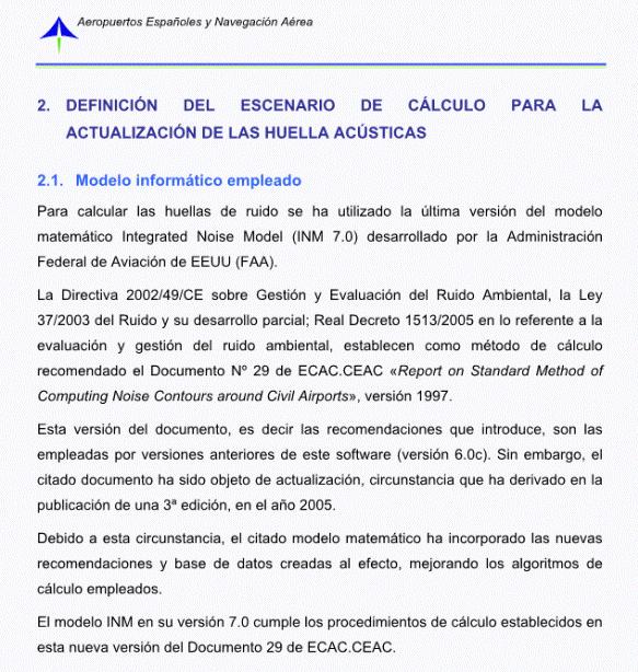 Extracto de la documentación entregada por AENA en la 26a reunión de la CSAM donde informa que ha recalculado la huella sonora del aeropuerto de Madrid-Barajas con la versión 7.0 del INM
